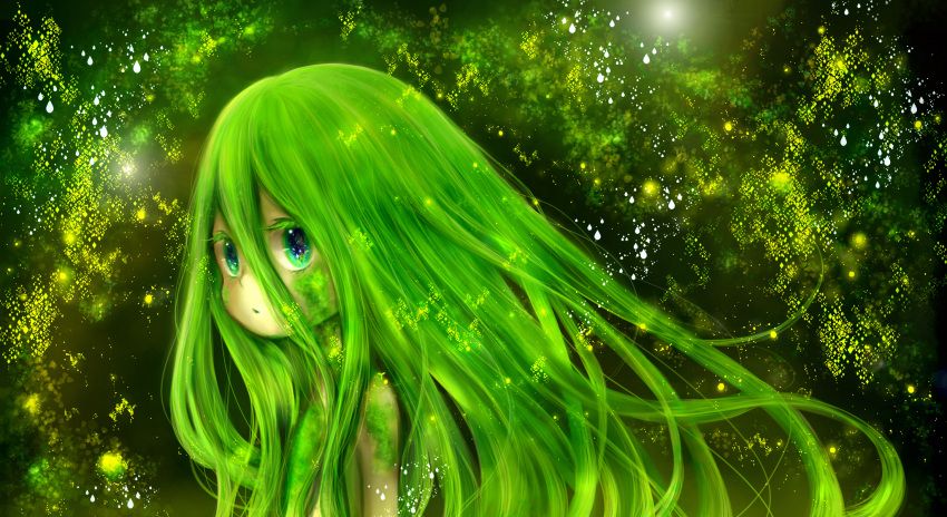 green green_eyes green_hair highres long_hair mari_(milkuro) milkuro nude original solo