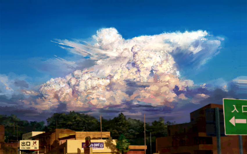 city cloud clouds copyright_request forest heriki_(trkj) nature no_humans scenery sign sky