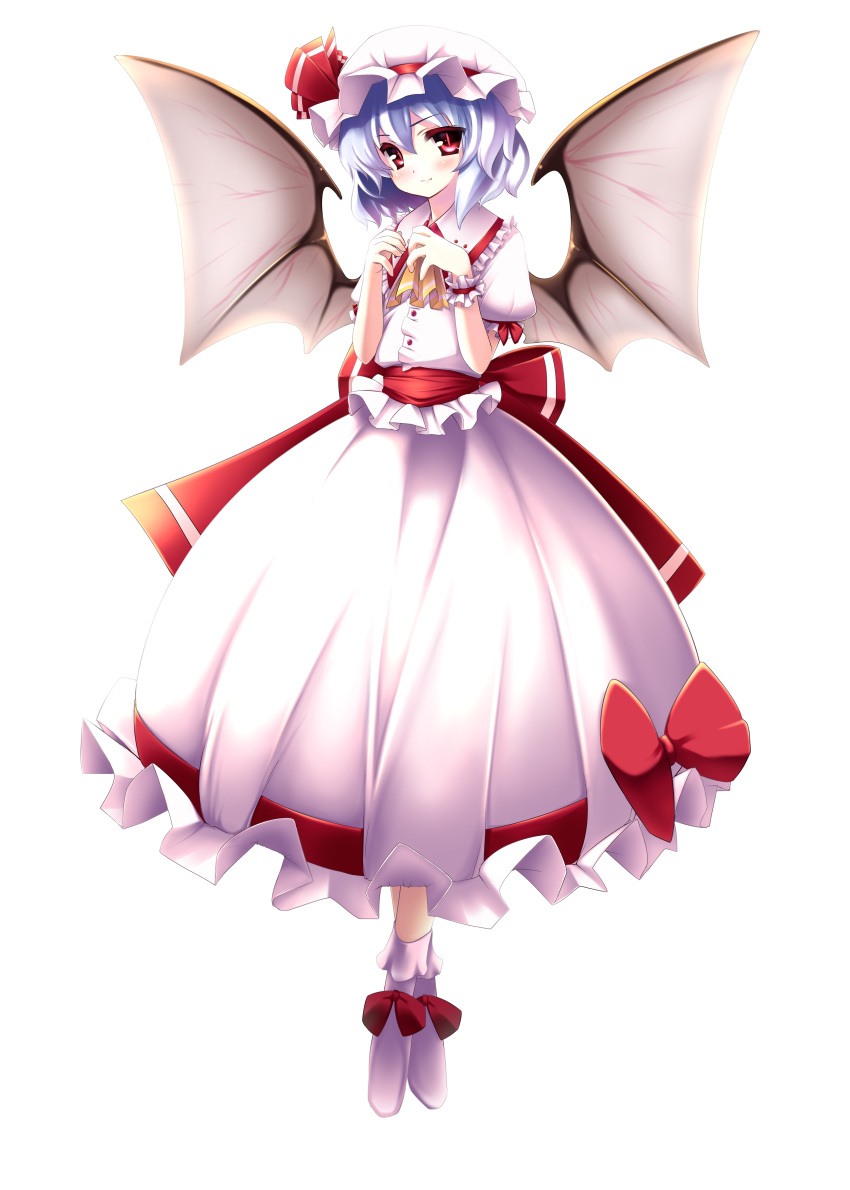 blue_hair hat highres red_eyes remilia_scarlet short_hair solo touhou transparent_background usume_shirou wings wrist_cuffs