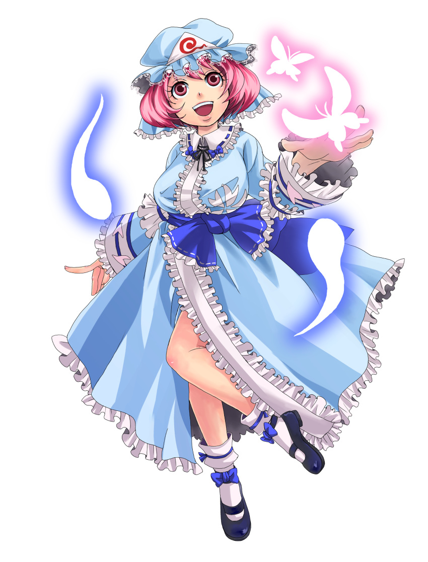 bad_id butterfly hat highres miero pink_eyes pink_hair saigyouji_yuyuko short_hair solo touhou transparent_background
