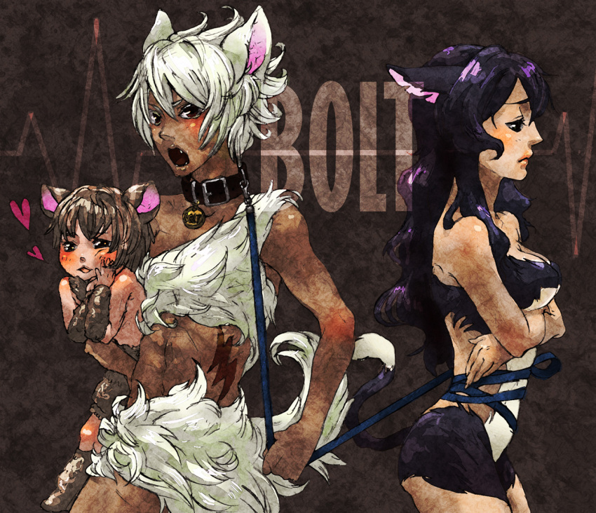 animal_ears artist_request bolt_(character) bolt_(film) breasts cat_tail collar disney dog_tail heart leash mittens_(bolt) navel open_mouth personification rhino_(bolt) tail tattoo
