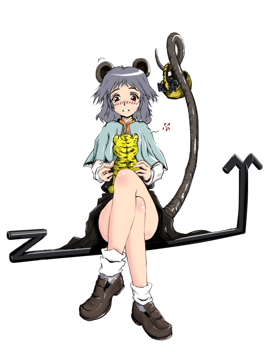 bad_id basket blush crossed_legs grey_hair highres long_tail mouse mouse_ears mouse_tail nazrin prehensile_tail red_eyes short_hair sitting tail tail_raised tiger touhou transparent_background vitaminx