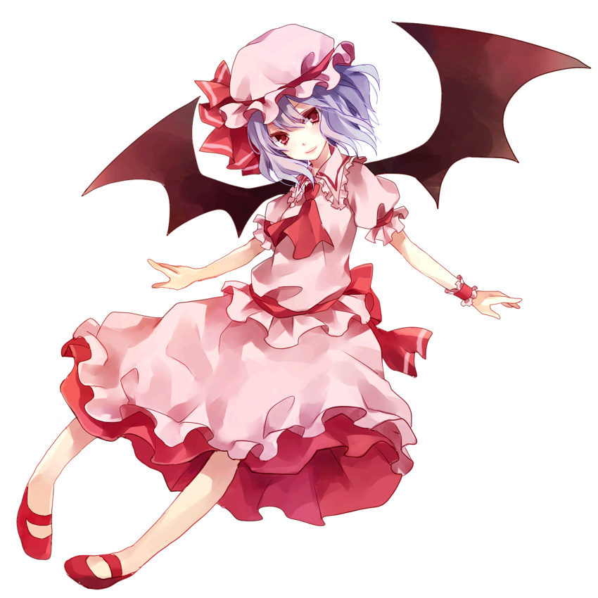 bat_wings hat highres purple_hair red_eyes remilia_scarlet short_hair solo touhou transparent_background wings yuzuki_karu