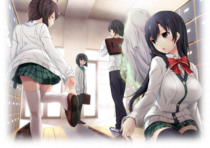 black_hair glasses hinasaki seifuku thigh-highs thighhighs tsuisou_no_augment