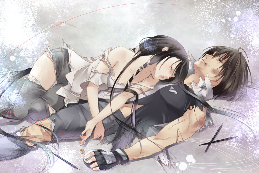 fuuchouin_kazuki getbackers long_hair papillon10 sleeping torn_clothes trap