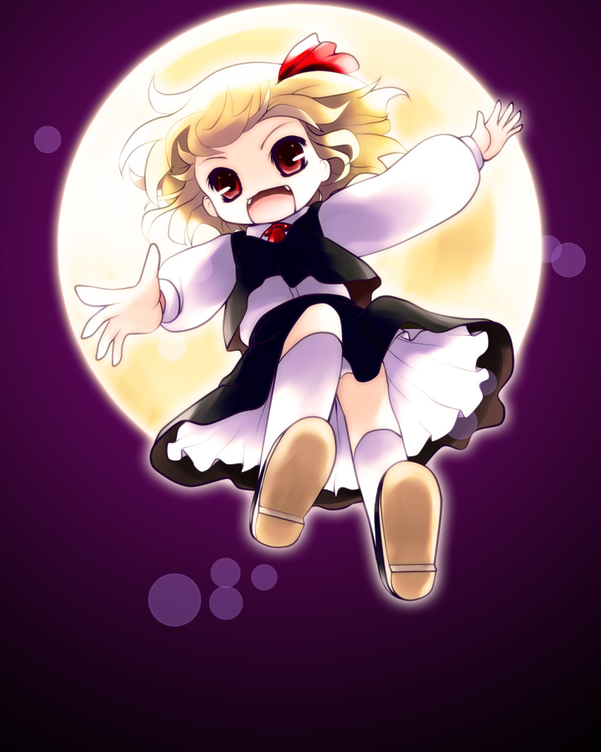 blonde_hair chibi child full_moon highres looking_at_viewer moon no_nose open_mouth red_eyes rumia smile solo touhou youkai yume_shokunin