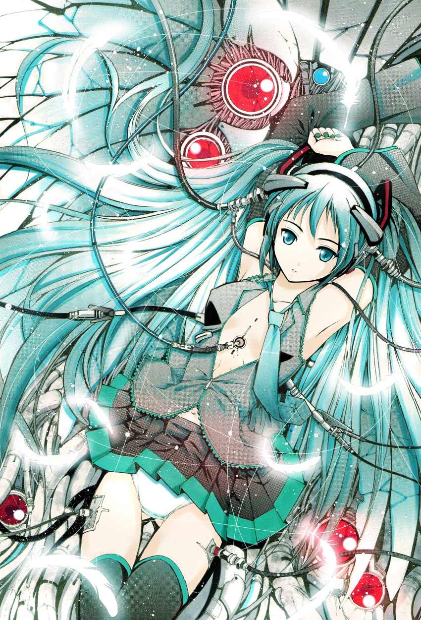 detached_sleeves hatsune_miku headphones highres long_hair moonsorrow panties thigh-highs thighhighs twintails underwear vocaloid