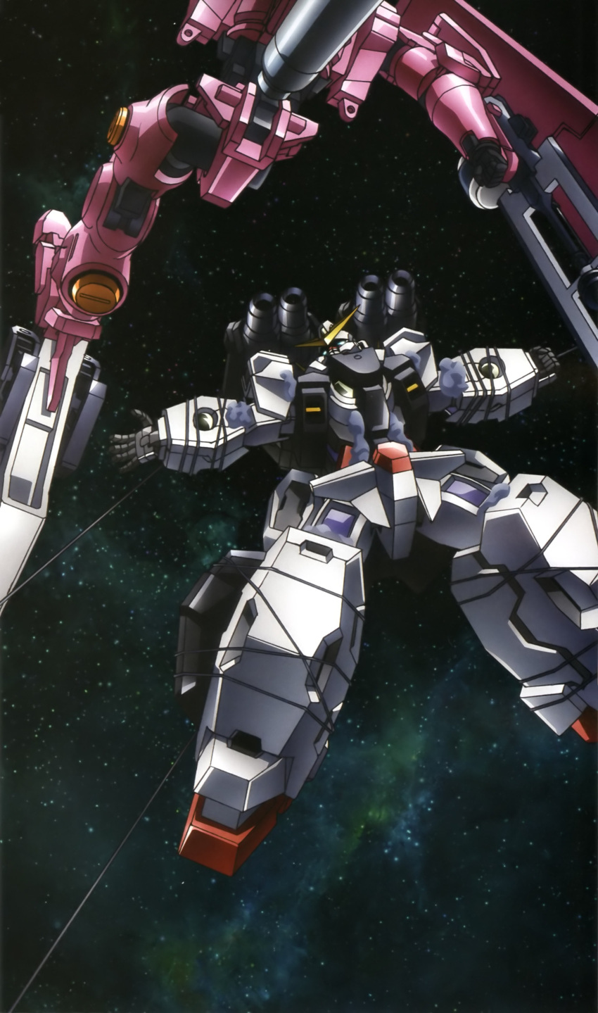 absurdres amputee cable gun gundam gundam_00 highres mecha restrained space tieren_taozi virtue weapon you_gonna_get_raped