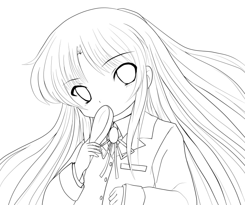 absurdres angel_beats! highres lineart long_hair looking_at_viewer monochrome solo tachibana_kanade transparent_background yume_shokunin