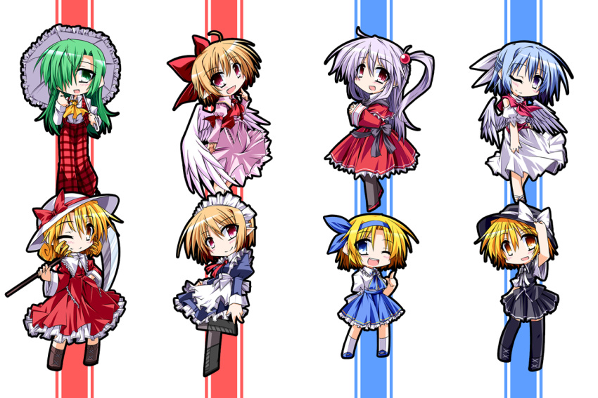 alice_margatroid alice_margatroid_(pc-98) arm_behind_back ascot blue_hair bow brown_hair demon dress dress_shirt drill_hair elly gengetsu goddess green_eyes hair_bobbles hair_bow hair_ornament hair_over_one_eye hair_ribbon hat hemogurobin_a1c kazami_yuuka kazami_yuuka_(pc-98) lavender_hair long_hair mai_(touhou) maid maid_headdress mugetsu multiple_girls neckerchief open_mouth pants plaid plaid_vest pointy_ears purple_eyes red_eyes ribbon scythe shinki shirt short_hair side_ponytail skirt smile touhou touhou_(pc-98) twin_drills umbrella violet_eyes wings wink witch yellow_eyes youkai yuki_(touhou)