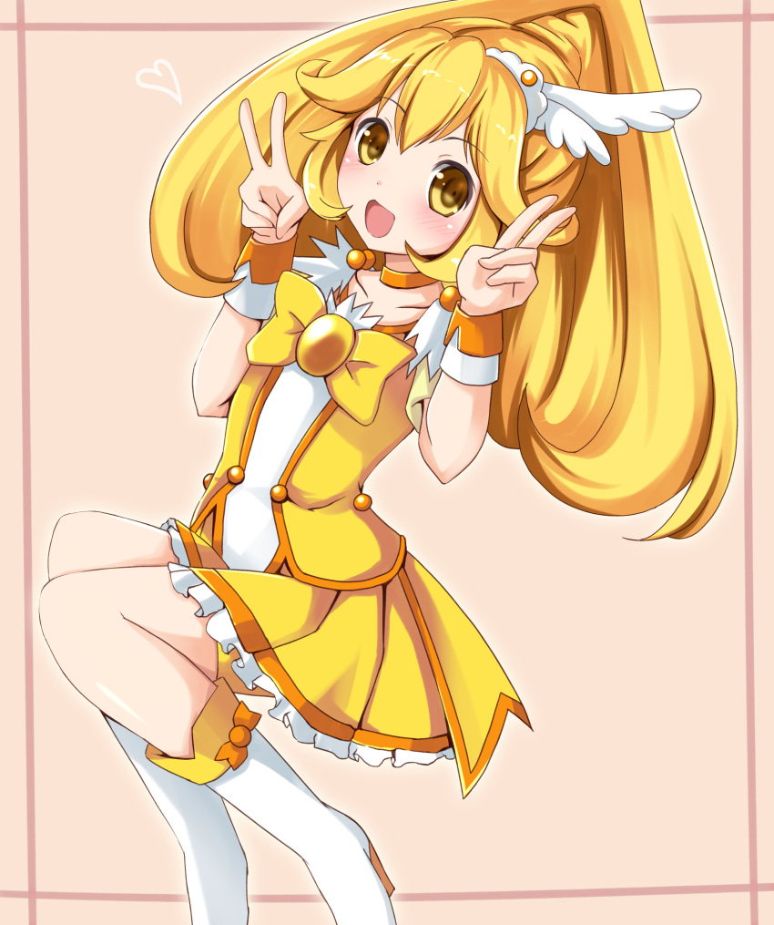 absurdres blonde_hair blush boots bow choker cure_peace double_v highres kise_yayoi long_hair looking_at_viewer magical_girl ok-ray open_mouth precure skirt smile_precure! solo v wrist_cuffs yellow_eyes