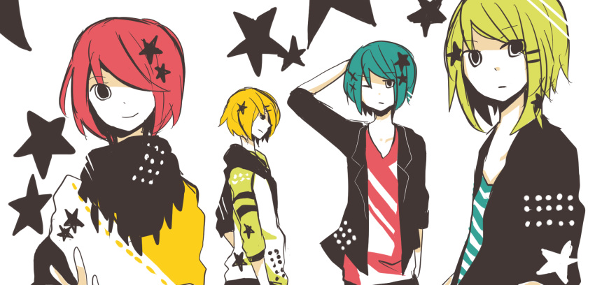 gumiya hatsune_mikuo kagamine_rinto male megurine_luki short_hair stars uni_(kokoromikun) vocaloid white