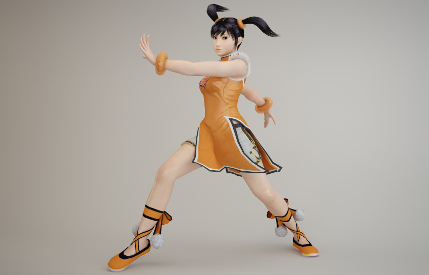 3_dimensional 3d black_hair dress highres ling_xiaoyu namco short_twintails simple_background solo tekken tekken_3 twin_tail twintails woobie wristband