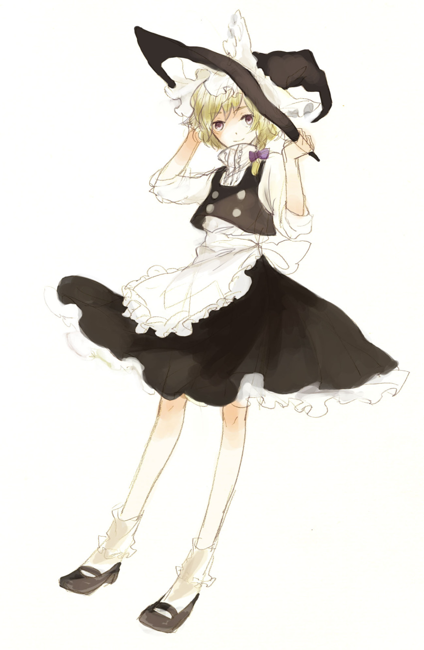 blonde_hair hat highres kirisame_marisa purple_eyes simple_background sketch smile solo sugi touhou violet_eyes white_background witch witch_hat