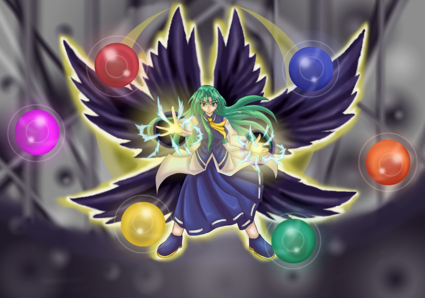 crescent crescent_moon green_eyes green_hair highres mima raisondetre touhou wings