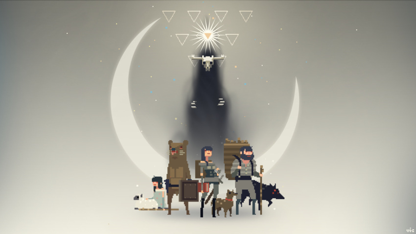 dog dogfella grizzled logfella moon pixel pixels sheep skull superbrothers:_sword_&amp;_sworcery_ep the_girl the_grizzled_boor the_scythian triangle warrior wolf
