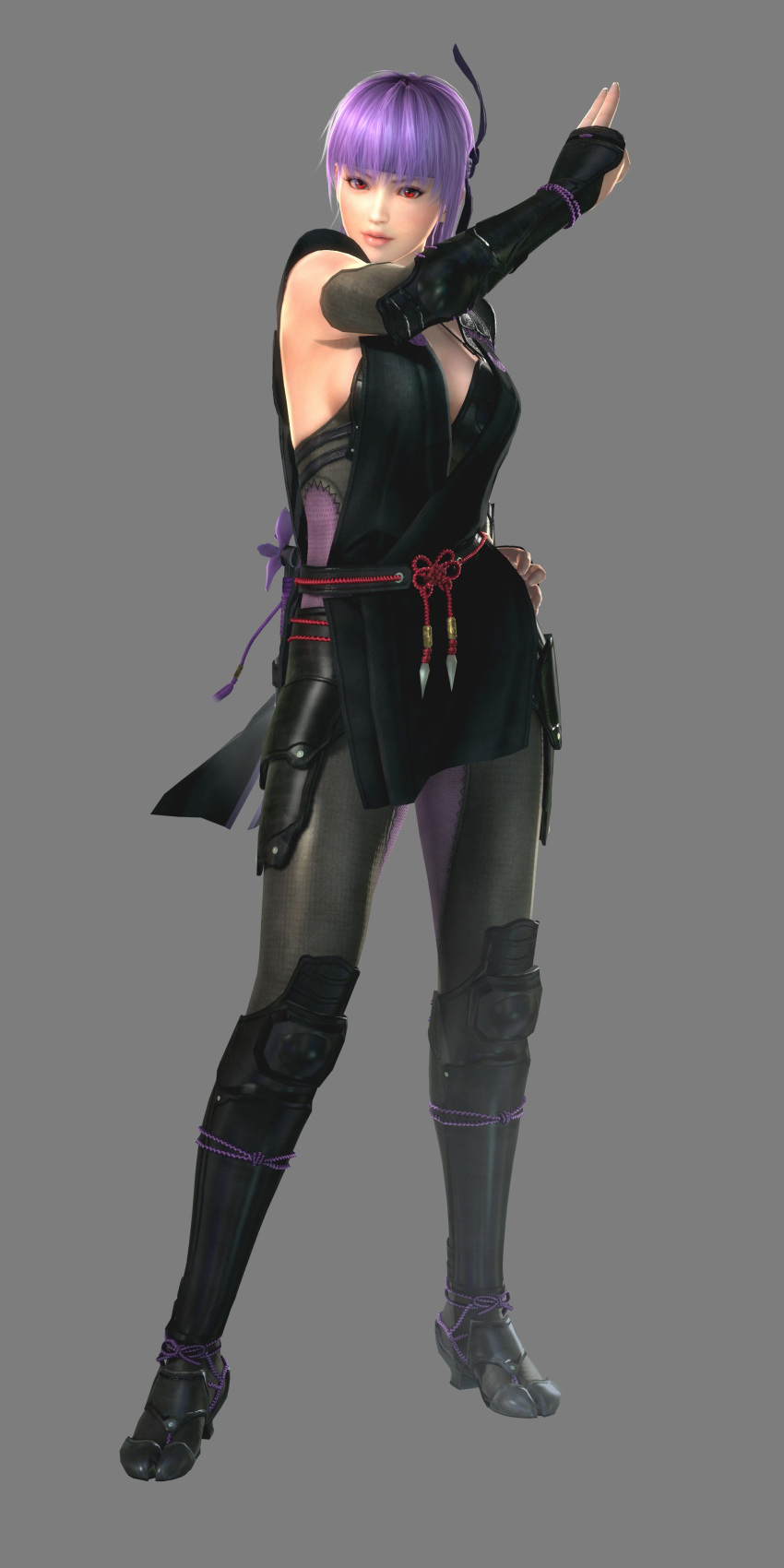absurdres ayane ayane_(doa) dead_or_alive dead_or_alive_5 headband highres purple_hair red_eyes simple_background standing tassel tecmo title_drop