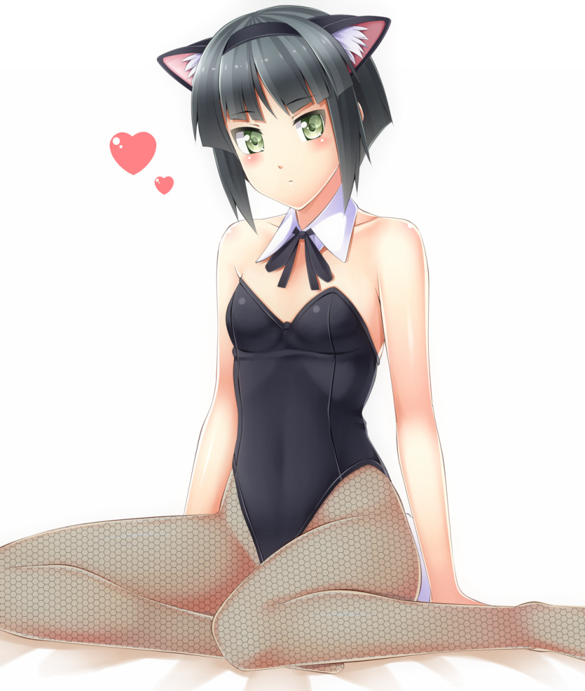 detached_collar fishnet_pantyhose fishnets green_eyes highres kittysuit komitsu leotard pantyhose power_pocket_koushien power_pro_kun_pocket power_pro_kun_pocket_7 ribbon serizawa_mao short_hair