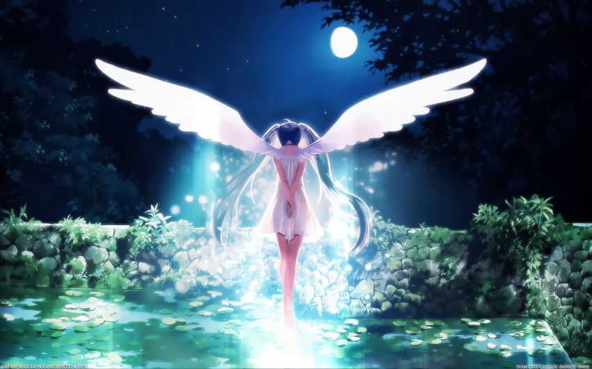 alphonse blue_hair hatsune_miku moon night stars twintails vector watermark wings