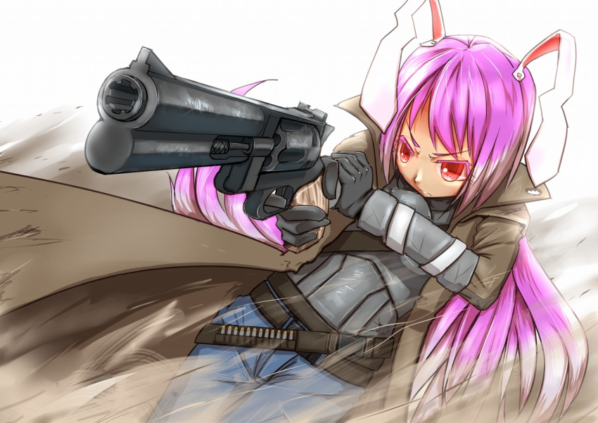 artist_request bunnygirl fallout gun long_hair parody purple_hair red_eyes reisen_udongein_inaba touhou weapon
