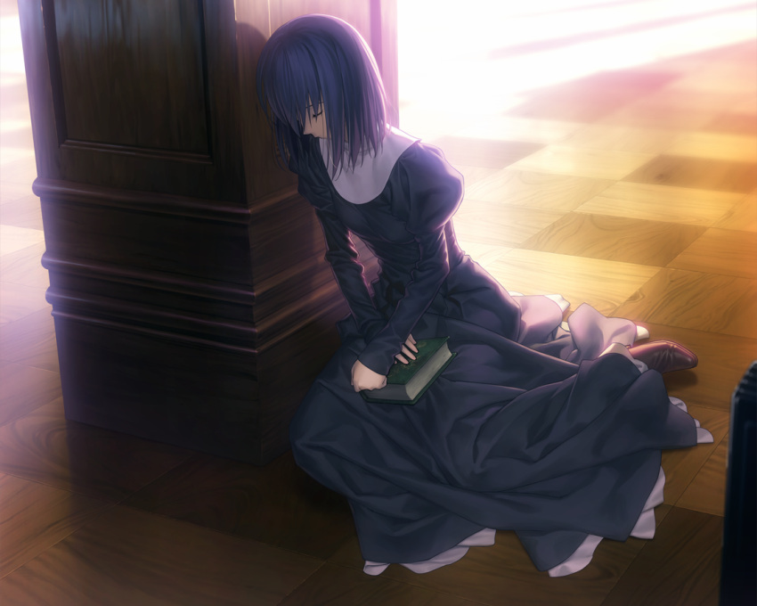 book boots game_cg high_heels koyama_hirokazu kuonji_alice mahoutsukai_no_yoru short_hair sleeping