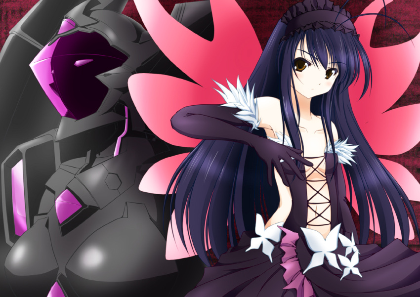 accel_world antenna_hair armor bare_shoulders black_hair black_lotus_(accel_world) brown_eyes butterfly butterfly_wings elbow_gloves gloves kuroyukihime long_hair navel ranshin spoilers wings