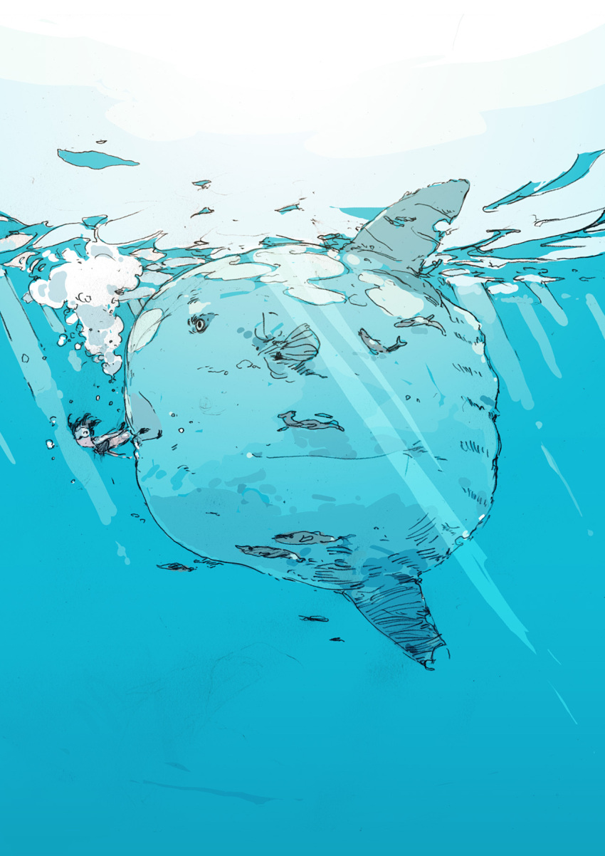 blowfish copyright_request fish goggles highres mola ocean ocean_sunfish sunfish swimwear uki_atsuya water