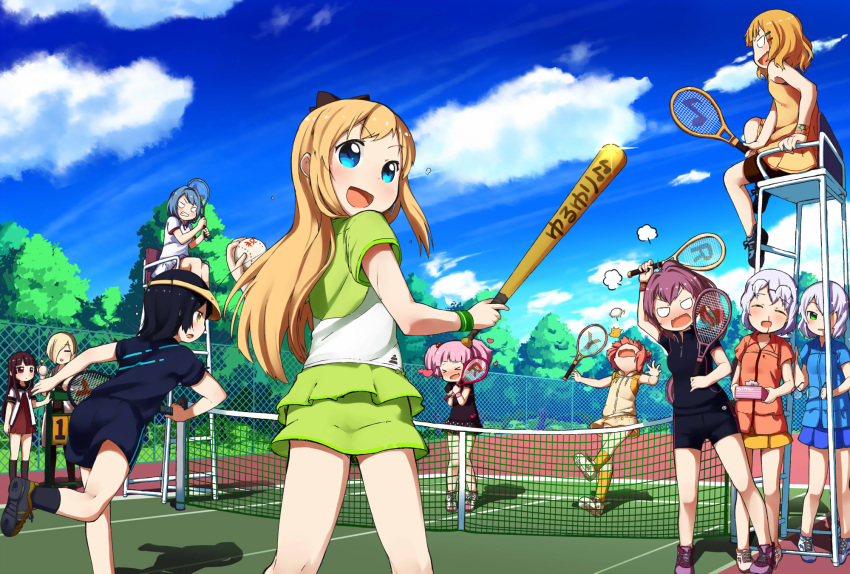 akaza_akari baseball_bat funami_yui furutani_himawari ikeda_chitose ikeda_chizuru jpeg_artifacts muku-coffee oomuro_sakurako sugiura_ayano tennis toshinou_kyouko yoshikawa_chinatsu yuru_yuri