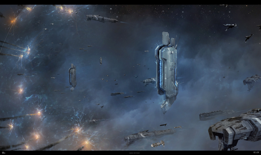 absurdres artist_name attack_ship_(eve_online) battleship_(eve_online) caldari_navy_(eve_online) caldari_state_(eve_online) capital_ship_(eve_online) caracal_(eve_online) cloud_background clouds combat_ship_(eve_online) commentary company_logo company_name concept_art cormorant_(eve_online) cruiser_(eve_online) daniel_matthews destroyer_(eve_online) dreadnought_(eve_online) electronic_warfare_ship_(eve_online) energy energy_barrier english_commentary eve_online explosion fleet flying frigate_(eve_online) glowing grey_background grey_theme griffin_(eve_online) highres ishukone_corporation_(eve_online) kaalakiota_corporation_(eve_online) lai_dai_corporation_(eve_online) letterboxed logo military_vehicle missile missile_trail moa_(eve_online) original outdoors phoenix_(eve_online) photoshop_(medium) realistic rokh_(eve_online) scenery science_fiction smoke smoke_trail space spacecraft star_(sky) starry_sky_background