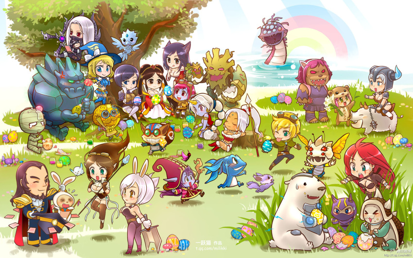 &gt;_&lt; 6+girls :d :p ahri alternate_costume amumu animal_ears anivia annie_hastur annotated artist_request baron_nashor blade blonde_hair blue_eyes blue_skin blush boar book breasts bristle broken_sword brown_eyes brown_hair chibi cleavage closed_eyes crystal easter easter_egg egg everyone eyes_closed ezreal facial_hair fiora_laurent fizz_(league_of_legends) fox_ears goggles grass green_eyes hat heimerdinger helmet highres horn hovering irelia janna_windforce katarina_du_couteau kennen kog'maw kog'maw large_breasts league_of_legends long_hair lulu_(league_of_legends) luxanna_crownguard malphite maokai mask midriff multiple_boys multiple_girls mustache nidalee open_mouth paintbrush painting pantyhose pink_hair pointy_ears polearm ponytail purple_hair rainbow rammus reading red_eyes riven_(league_of_legends) scar sejuani short_hair sideboob silver_hair smile sona_buvelle soraka spear staff sweatdrop tears teemo thighhighs tibbers tongue tree tristana twintails twisted_fate very_long_hair volibear wallpaper wand weapon witch_hat ziggs