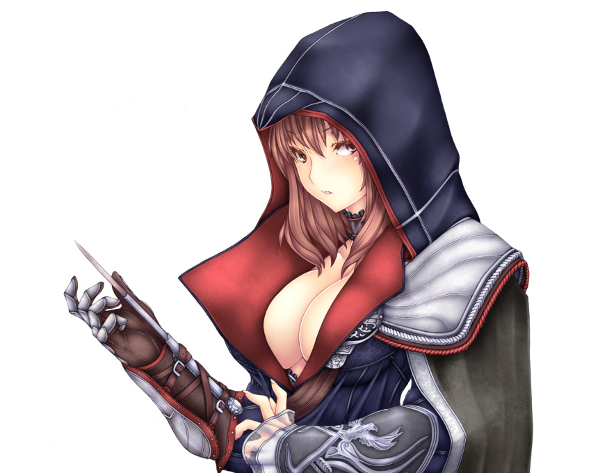 assassin's_creed assassin's_creed brown_hair cleavage transparent weapon yui.h