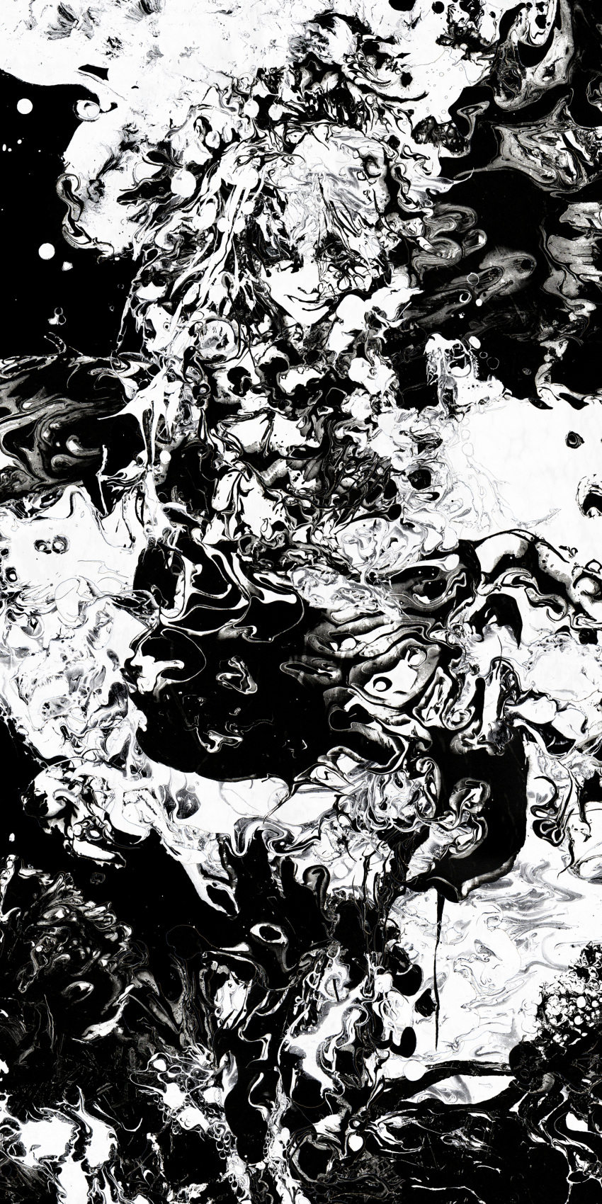 abstract absurdres greyscale highres inuyasis izayoi_sakuya long_image monochrome solo tall_image touhou