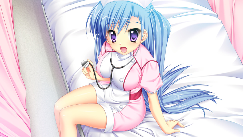 1girl blue_hair female game_cg ima_mo_itsuka_mo_faruna_runa kamiya_tomoe long_hair mitsuki_aimi nurse solo