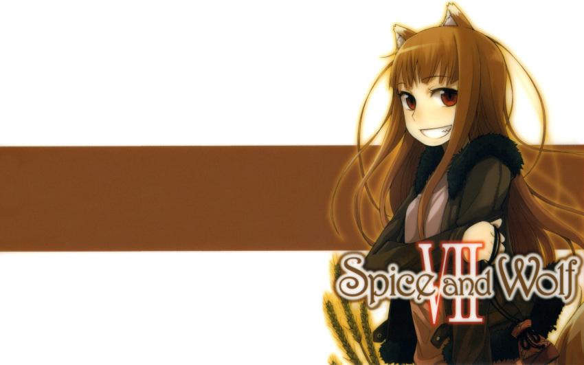 animal_ears brown_hair holo long_hair red_eyes spice_and_wolf tail white wolfgirl