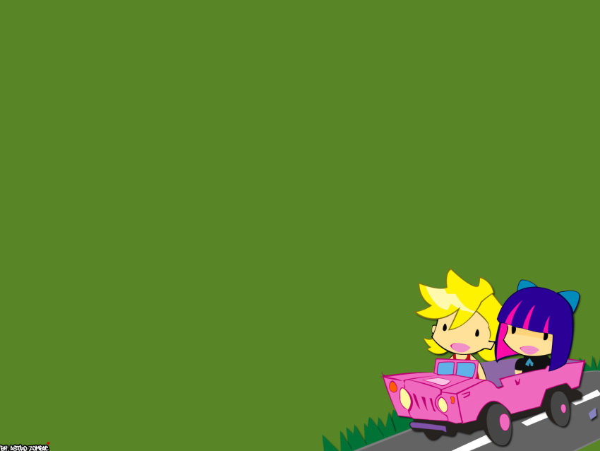 2girls car chibi gainax green panty_&amp;_stocking_with_garterbelt panty_(character) see_through_(jeep) stocking_(character)