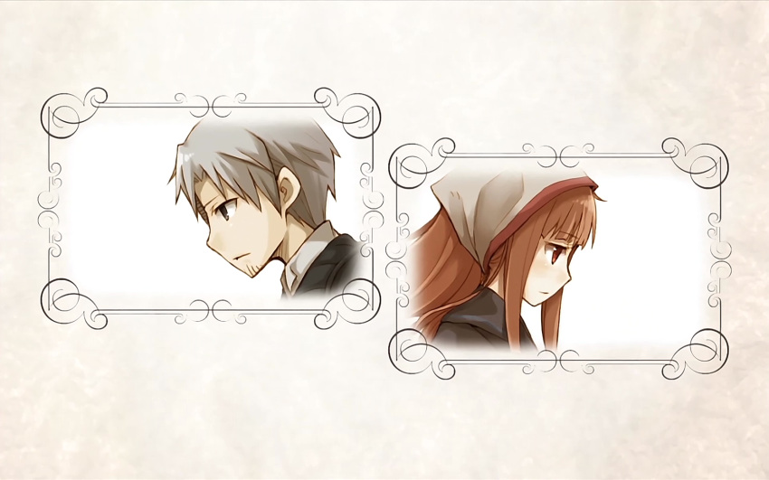 craft_lawrence gray_eyes grey_hair hat holo long_hair orange_hair red_eyes short_hair spice_and_wolf white wolfgirl