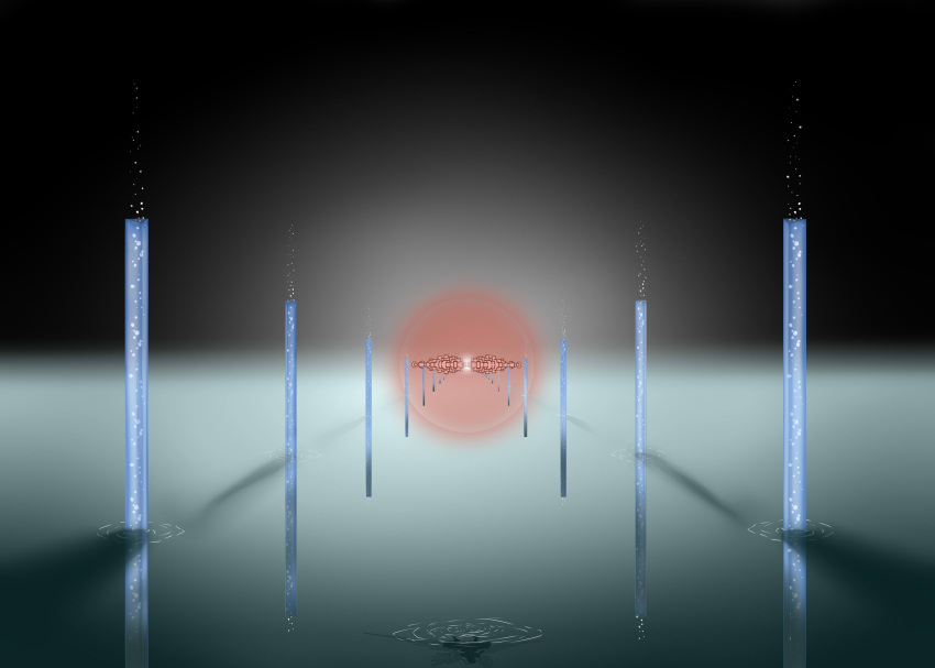 abstract danmaku glow pillar touhou water