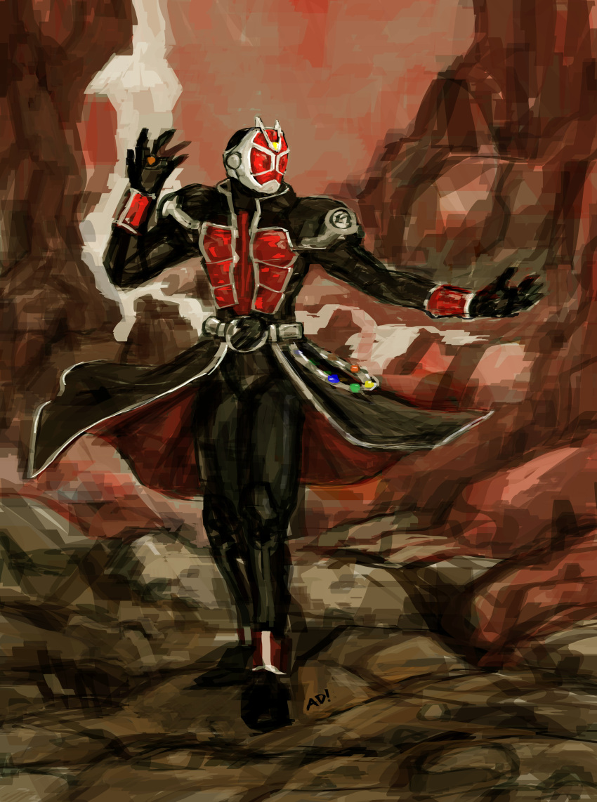 absurdres belt highres jewelry kamen_rider kamen_rider_wizard kamen_rider_wizard_(series) male mask ring solo tailcoat