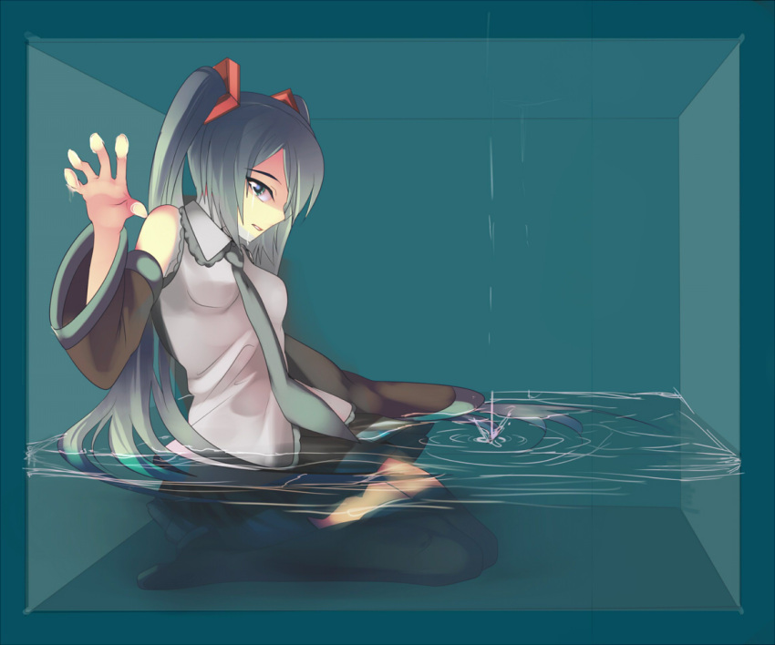 bad_id box dripping hatsune_miku tears vocaloid water wet wet_clothes