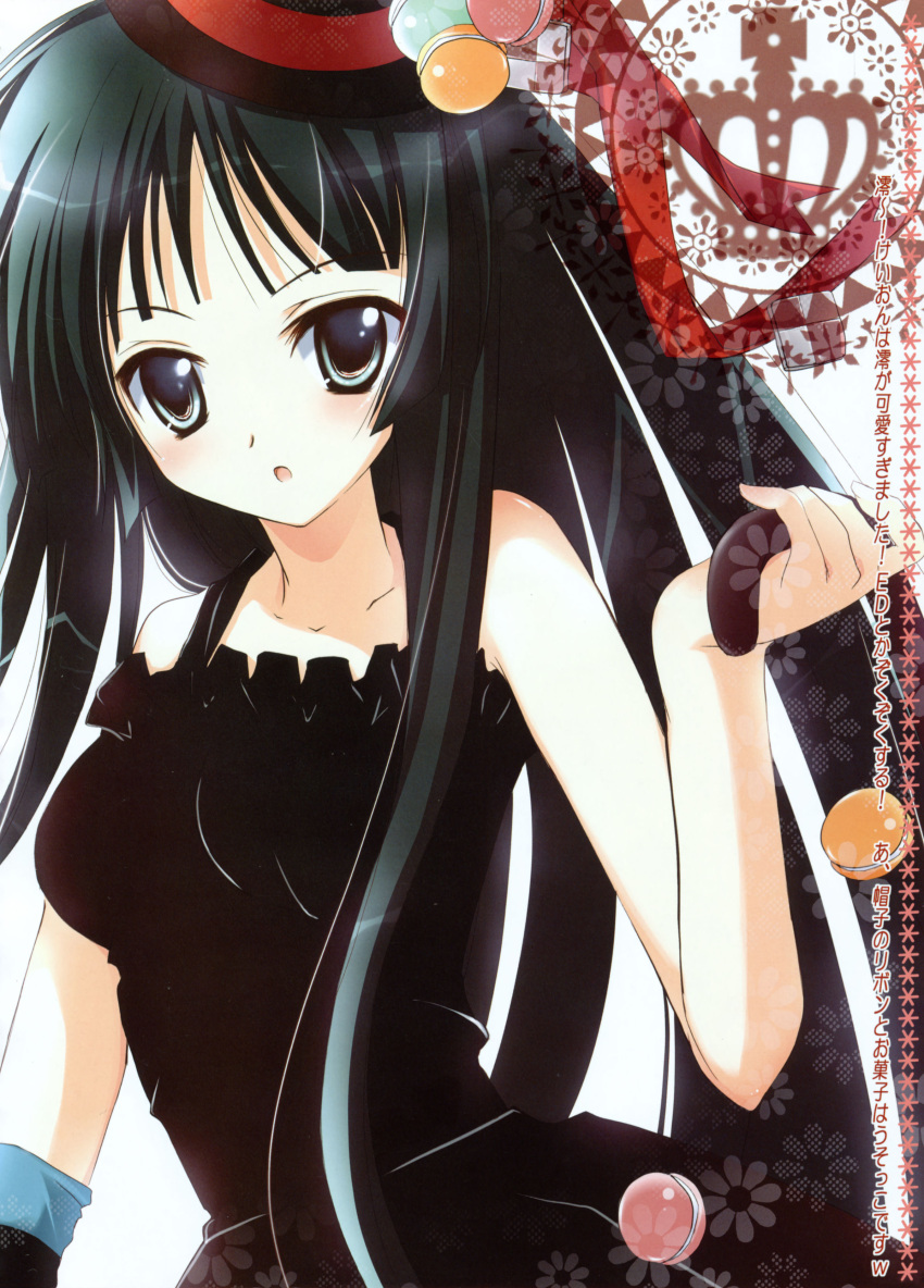 1girl absurdres akiyama_mio alternate_hairstyle black_eyes black_hair don't_say_"lazy" don't_say_"lazy" dress fingerless_gloves gloves hat highres hime_cut k-on! long_hair looking_at_viewer solo