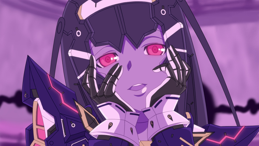(phantasy android face hands_on_own_cheeks hands_on_own_face lisa lisa_(phantasy_star_online) lisa_(phantasy_star_online_2) lisa_(pso2) looking_at_viewer mendoiclub online) phantasy_star phantasy_star_online_2 portrait red_eyes solo star yandere_trance
