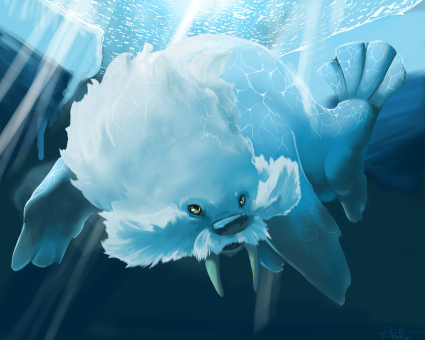 andrea_botiller highres looking_at_viewer no_humans pokemon pokemon_(creature) realistic swimming underwater walrein walrus