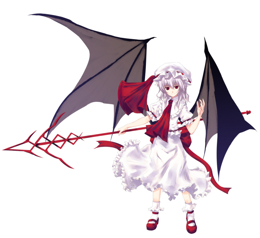 hat highres polearm red_eyes remilia_scarlet ribbon short_hair spear spear_the_gungnir touhou transparent_background weapon wings