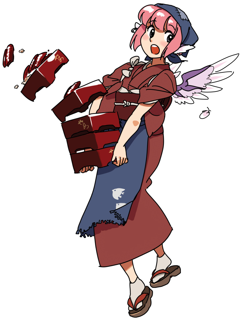 animal_ears bad_id highres japanese_clothes mitsumoto mystia_lorelei okamisty pink_hair short_hair solo touhou transparent_background wings