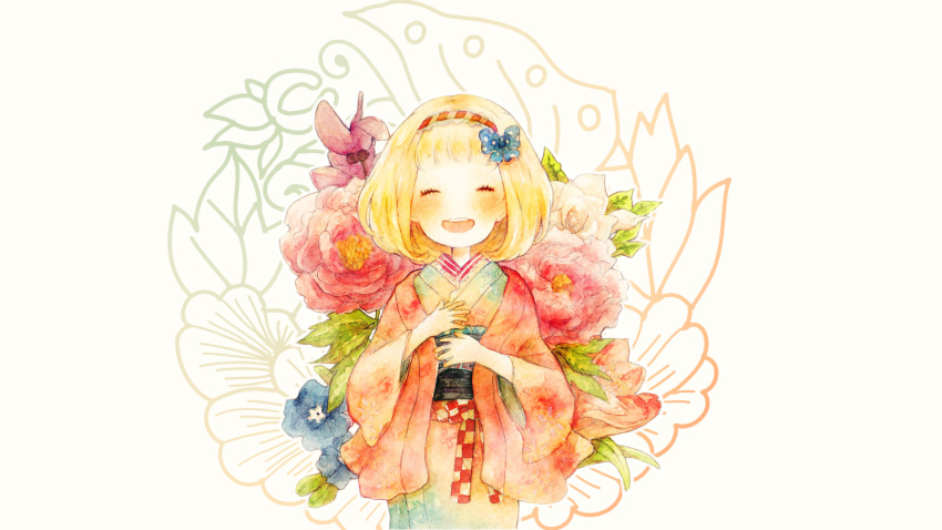 ao_no_exorcist blonde_hair flower flowers headband japanese_clothes kimono moriyama_shiemi photoshop