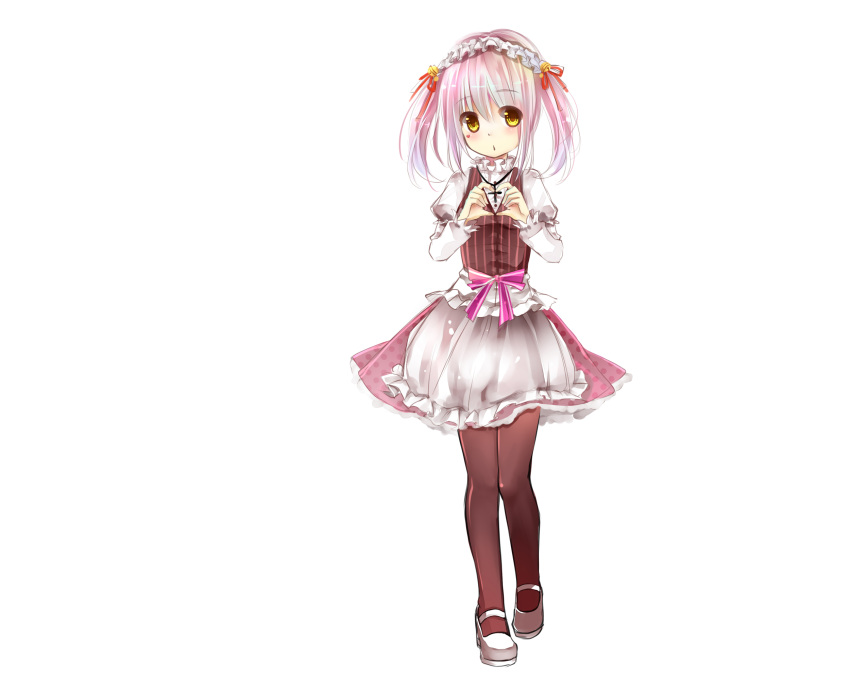 1girl ohoo original pink_hair short_hair simple_background solo twintails white_background yellow_eyes