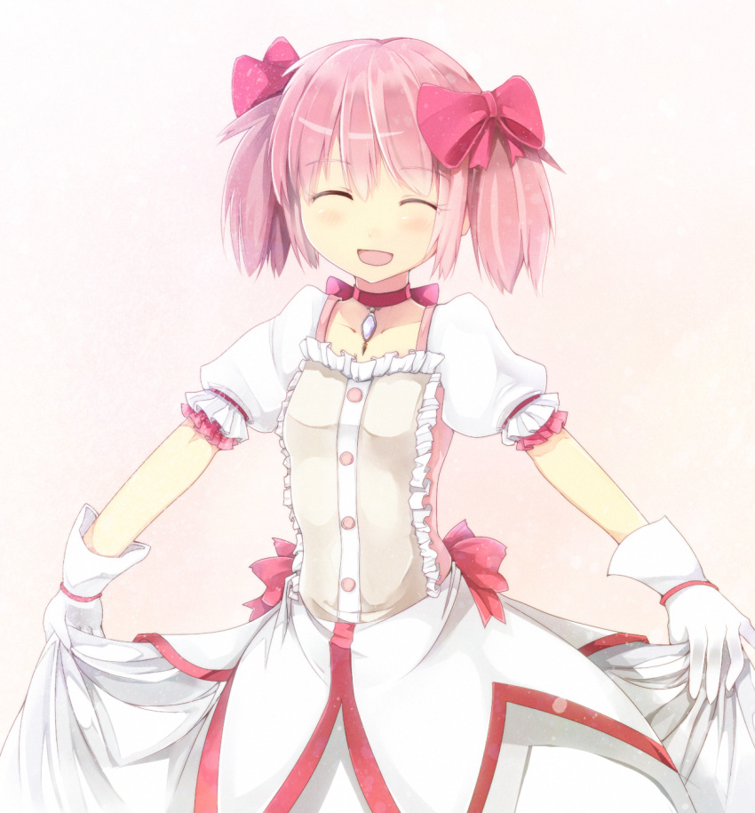 alternate_color highres kaname_madoka koboke_(scscsc) magical_girl mahou_shoujo_madoka_magica open_mouth pink_hair short_twintails smile solo twintails