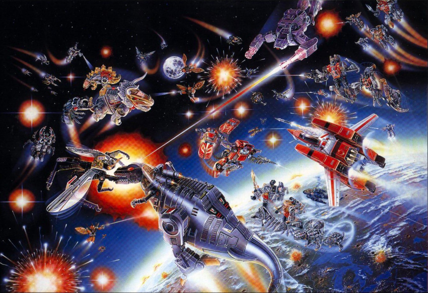 apatosaurus arm_cannon autobot barrage battle bombshell boxart car character_request decepticon dinobot dinobots dinosaur earth epic error explosion grimlock helicopter insect jeffrey_mangiat jetfire kickback mecha missile moon motor_vehicle name_characters official_art oldschool planet realistic robot scan science_fiction shockwave shockwave_(transformers) shrapnel skyfire slag sludge snarl snarl_(transformers) space space_craft stegosaurus swoop sword topspin tracks_(transformers) traditional_media transformers triceratops tyrannosaurus_rex vehicle venom_(transformers) vf-1 vf-1_super weapon whirlrnchop_shop