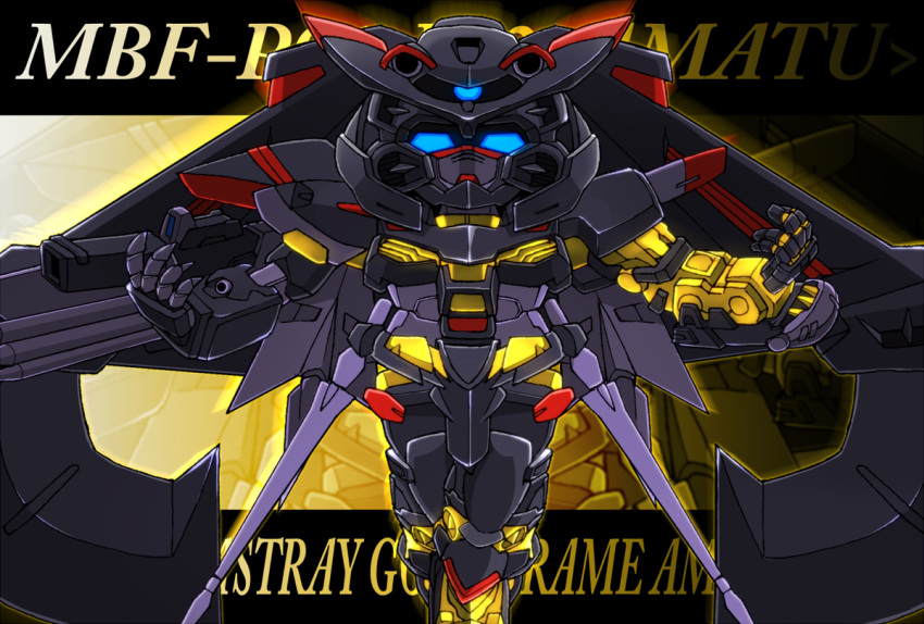 chibi gundam gundam_astray_gold_frame_amatsu_mina_custom gundam_seed gundam_seed_astray letterboxed mecha memento_vivi no_humans solo sword weapon zoom_layer