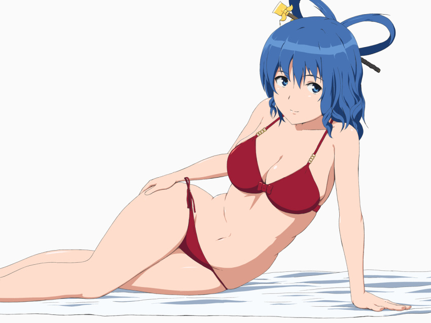 alternate_costume bikini blue_eyes blue_hair breasts cleavage hair_rings hair_stick jean0503 kaku_seiga navel short_hair solo swimsuit touhou white_background